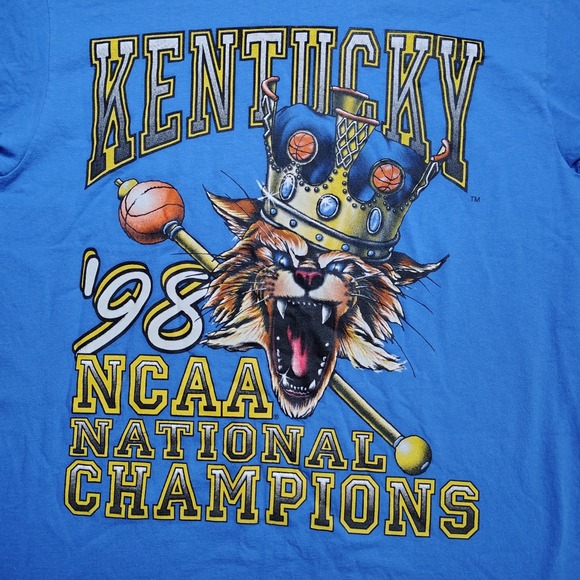 Kentucky Wildcats 98 NCAA National Champion T-Shirt Men L Blue Hanes Heavyweight